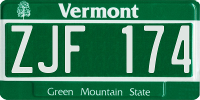 VT license plate ZJF174