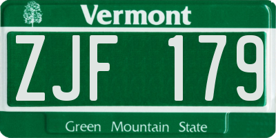 VT license plate ZJF179