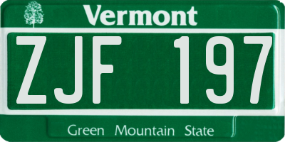 VT license plate ZJF197