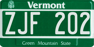 VT license plate ZJF202