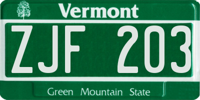 VT license plate ZJF203