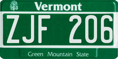 VT license plate ZJF206