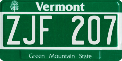VT license plate ZJF207