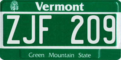 VT license plate ZJF209