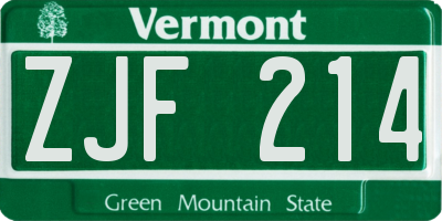 VT license plate ZJF214