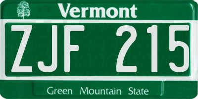 VT license plate ZJF215
