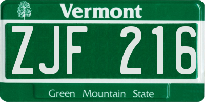 VT license plate ZJF216