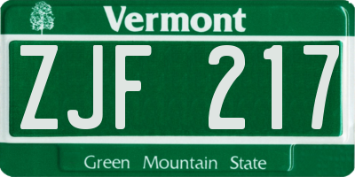 VT license plate ZJF217