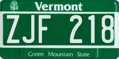 VT license plate ZJF218