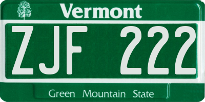 VT license plate ZJF222