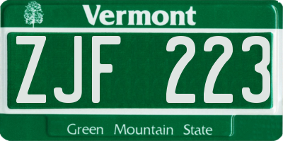 VT license plate ZJF223