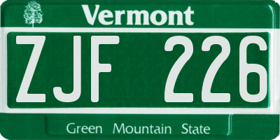 VT license plate ZJF226