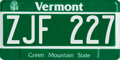 VT license plate ZJF227
