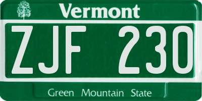 VT license plate ZJF230