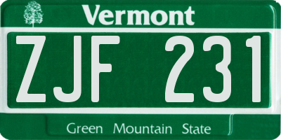 VT license plate ZJF231