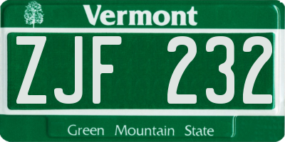VT license plate ZJF232