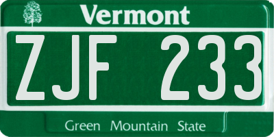 VT license plate ZJF233