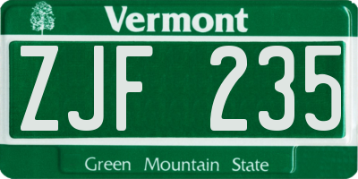 VT license plate ZJF235