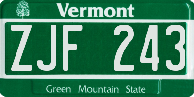 VT license plate ZJF243