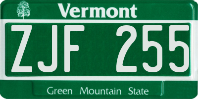 VT license plate ZJF255