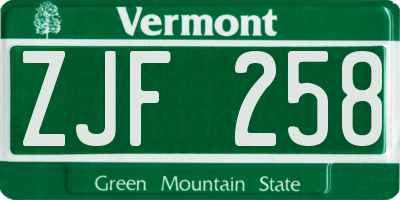VT license plate ZJF258