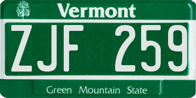 VT license plate ZJF259