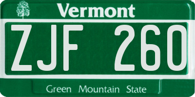 VT license plate ZJF260