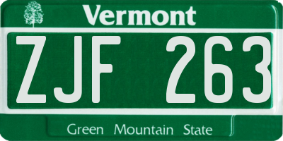 VT license plate ZJF263