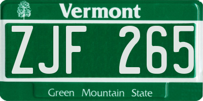 VT license plate ZJF265