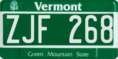 VT license plate ZJF268