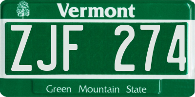 VT license plate ZJF274