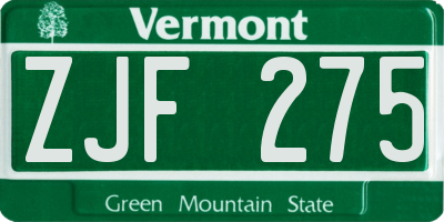 VT license plate ZJF275