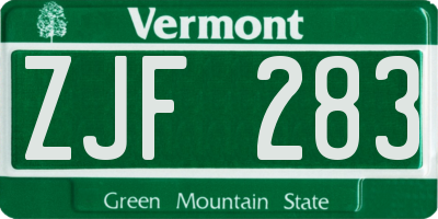 VT license plate ZJF283