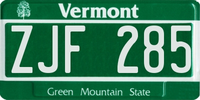 VT license plate ZJF285