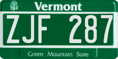 VT license plate ZJF287