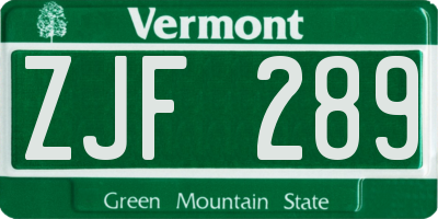 VT license plate ZJF289