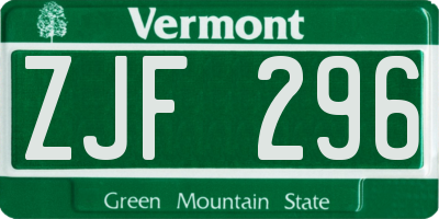 VT license plate ZJF296