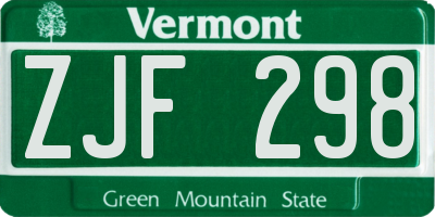 VT license plate ZJF298
