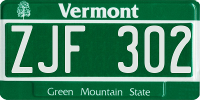 VT license plate ZJF302