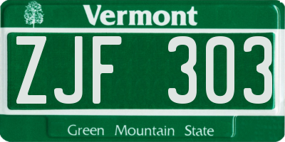 VT license plate ZJF303