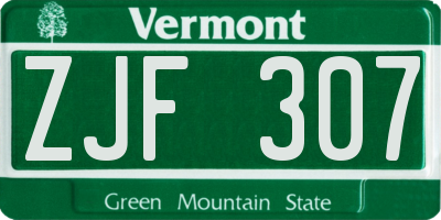 VT license plate ZJF307