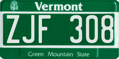 VT license plate ZJF308