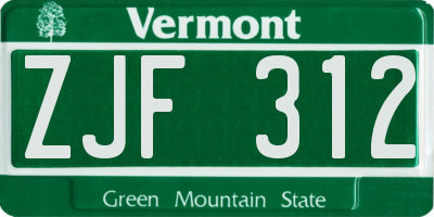 VT license plate ZJF312