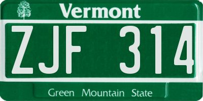 VT license plate ZJF314