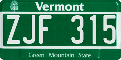 VT license plate ZJF315