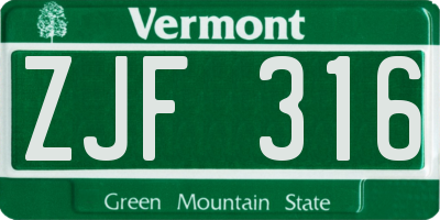 VT license plate ZJF316