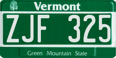 VT license plate ZJF325