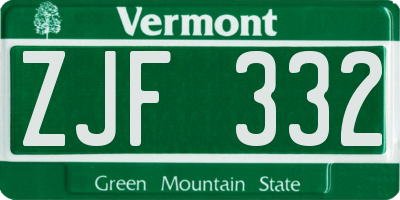 VT license plate ZJF332