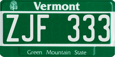 VT license plate ZJF333