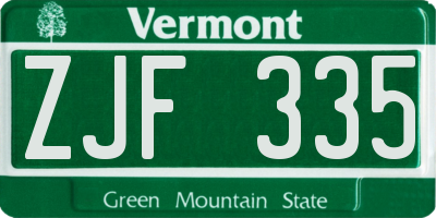 VT license plate ZJF335